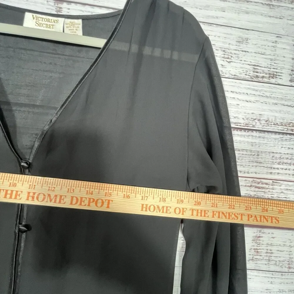 Vtg Victoria’s Secret Gold Label Robe M/L Black Long Lace Sheer Whimsy Goth